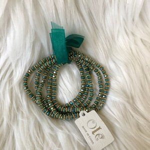 ole 5 strand crystal beads bracelet set w/ ribbon